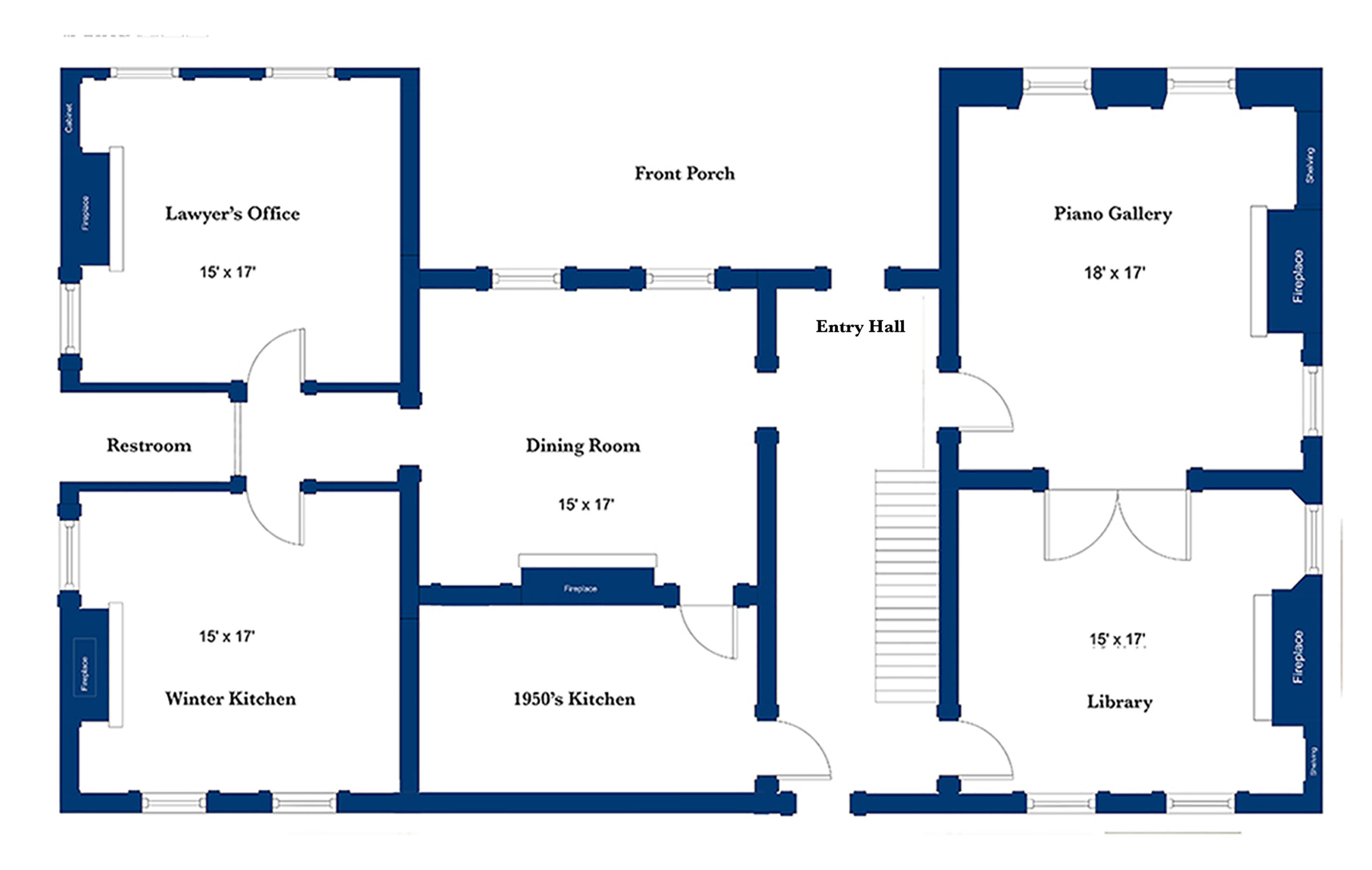 Interactive Gallery Map: hover over a room & click to enter